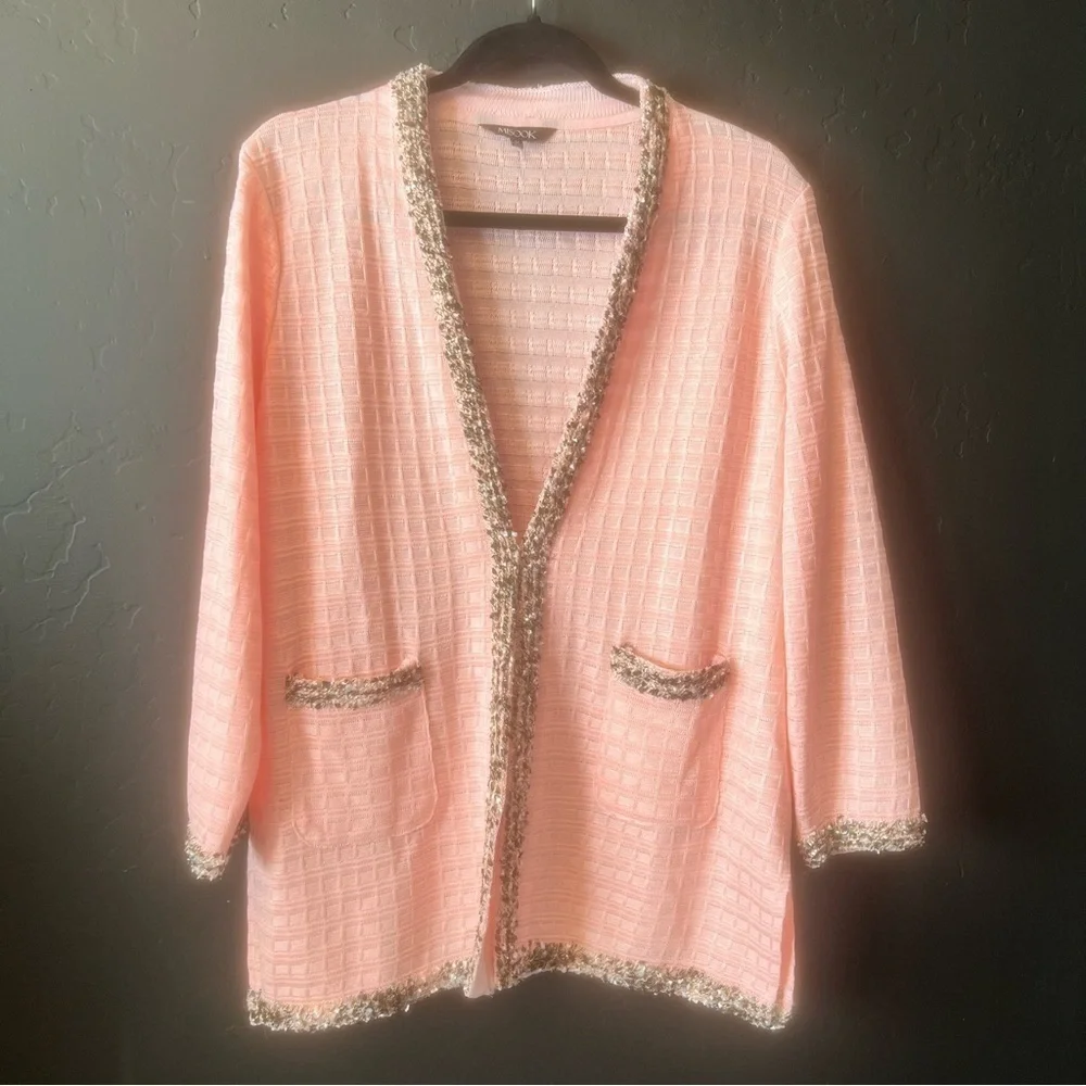 MISOOK Women's Pink Black Trim knit Cardigan Jacket Size M